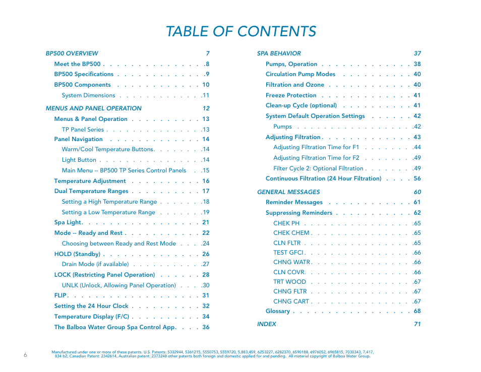 Balboa Water Group BP500 System User Manual | Page 6 / 74