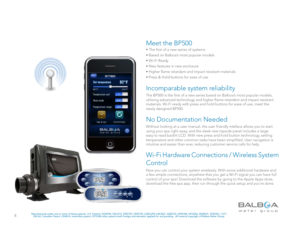 Meet the bp500, Incomparable system reliability, No documentation needed | Balboa Water Group BP500 System User Manual | Page 8 / 74