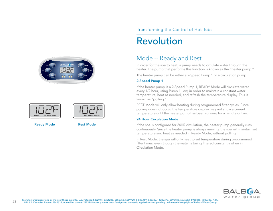 Revolution, Mode -- ready and rest, Transforming the control of hot tubs | Ready mode rest mode | Balboa Water Group Revolution User Manual | Page 23 / 74