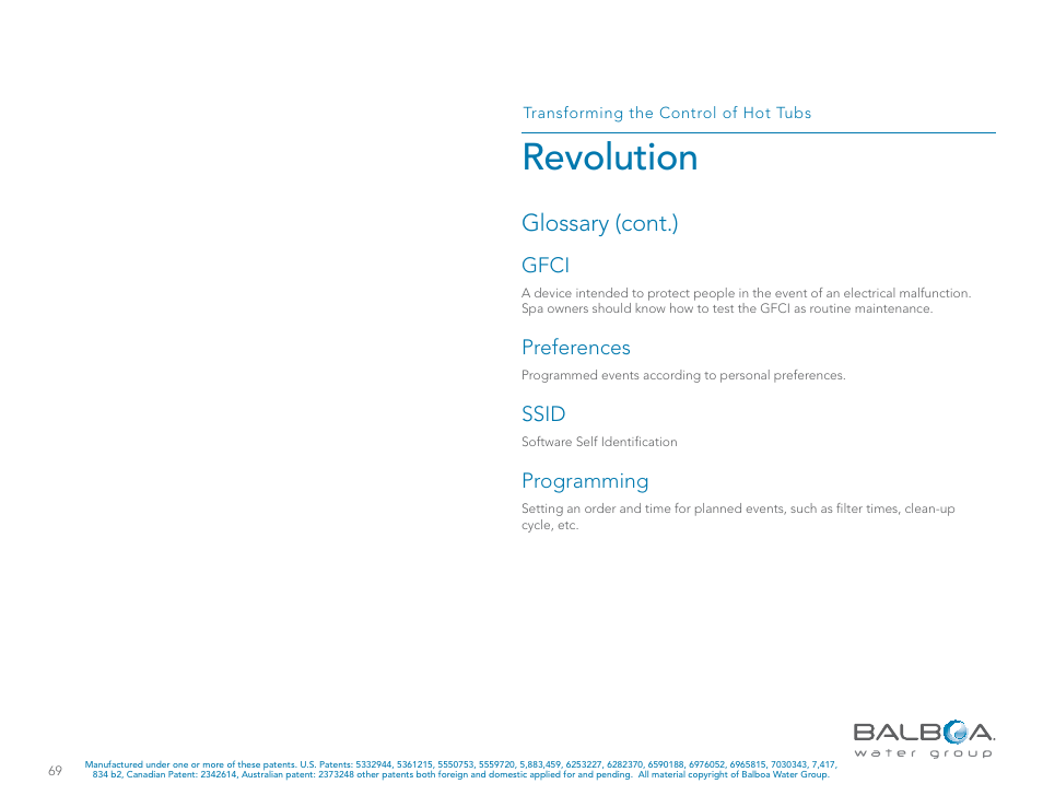 Revolution, Glossary (cont.) | Balboa Water Group Revolution User Manual | Page 69 / 74