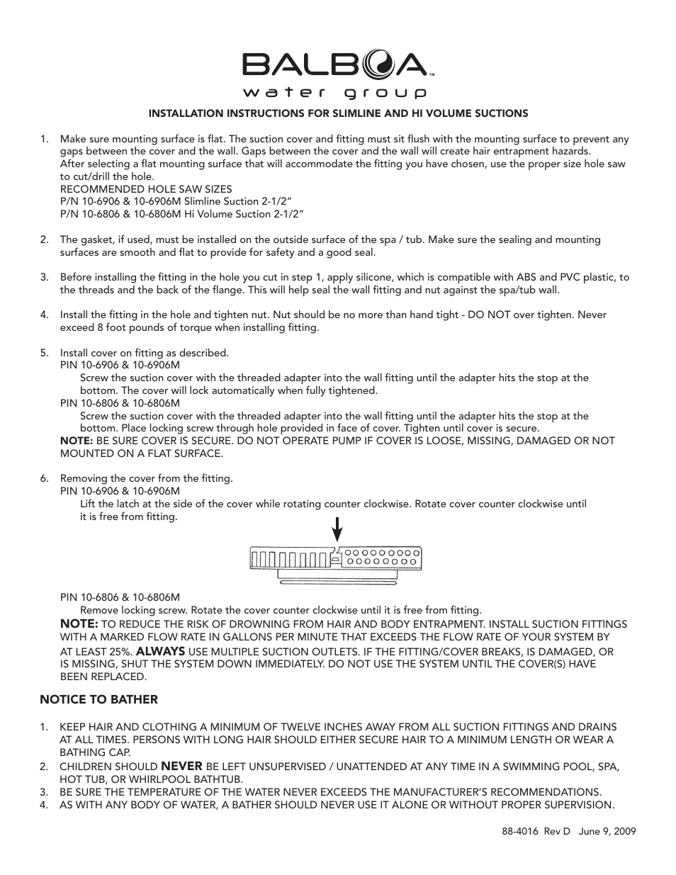 Balboa Water Group Slimline and Hi Volume Suctions User Manual | 2 pages
