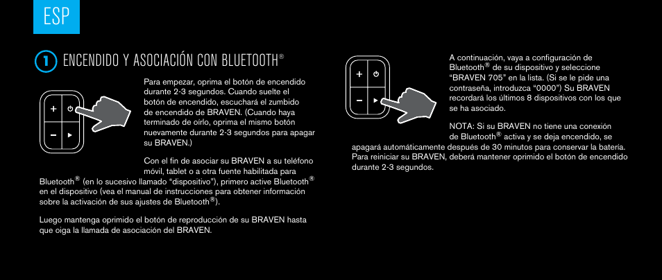 Encendido y asociación con bluetooth | BRAVEN 705 User Manual | Page 18 / 60