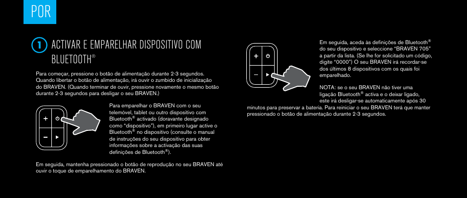 Activar e emparelhar dispositivo com bluetooth | BRAVEN 705 User Manual | Page 36 / 60