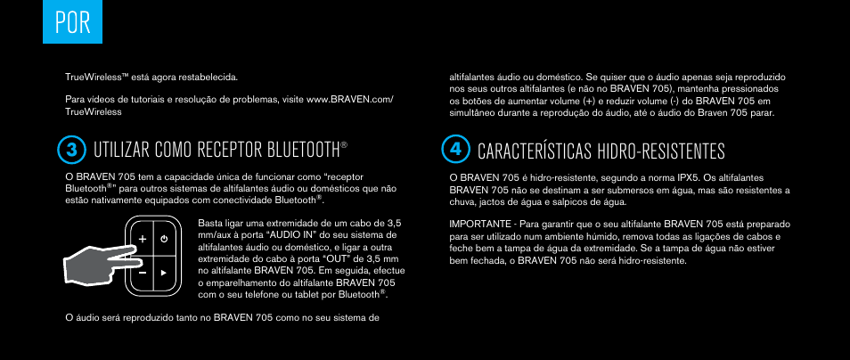 Utilizar como receptor bluetooth, Características hidro-resistentes | BRAVEN 705 User Manual | Page 38 / 60