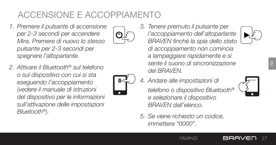Accensione e accoppiamento | BRAVEN MIRA BY BRAVEN User Manual | Page 27 / 56