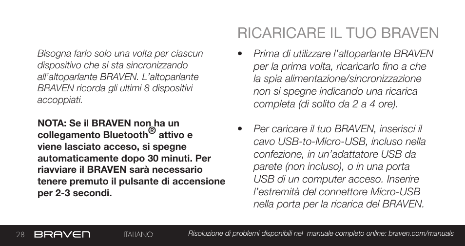 Ricaricare il tuo braven | BRAVEN MIRA BY BRAVEN User Manual | Page 28 / 56