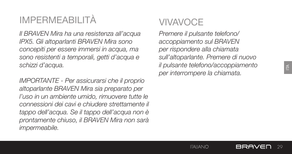 Impermeabilità vivavoce | BRAVEN MIRA BY BRAVEN User Manual | Page 29 / 56
