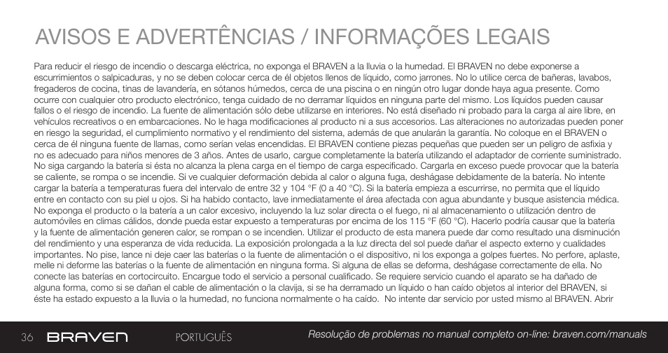 Avisos e advertências / informações legais | BRAVEN MIRA BY BRAVEN User Manual | Page 36 / 56