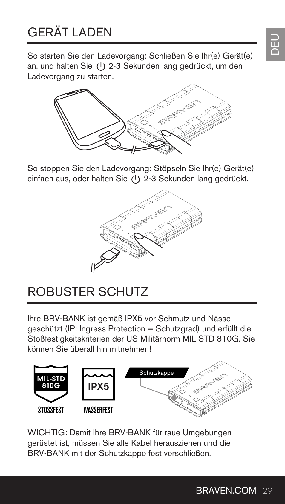 Gerät laden robuster schutz | BRAVEN BRV-BANK User Manual | Page 29 / 76