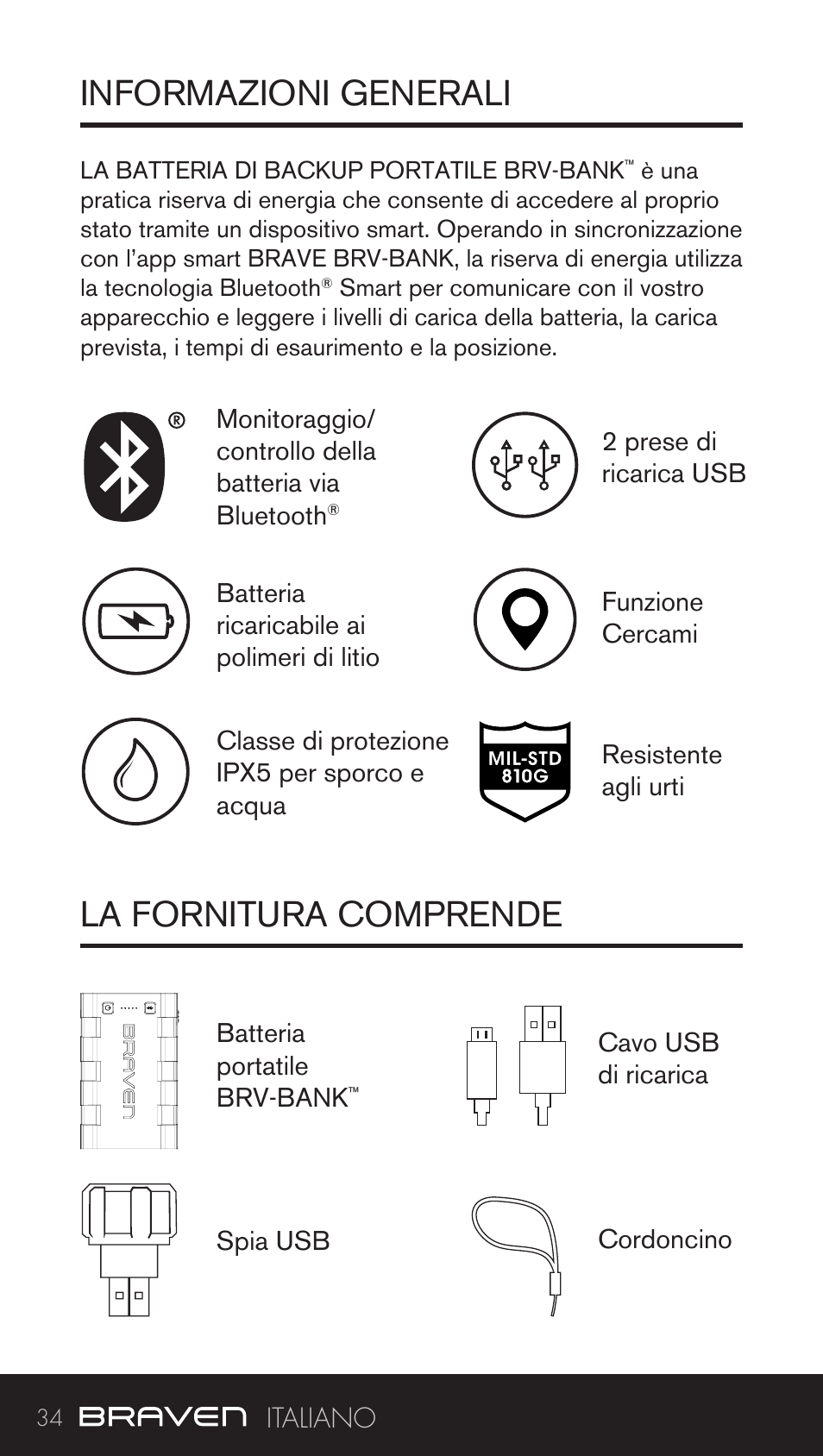 Informazioni generali la fornitura comprende | BRAVEN BRV-BANK User Manual | Page 34 / 76