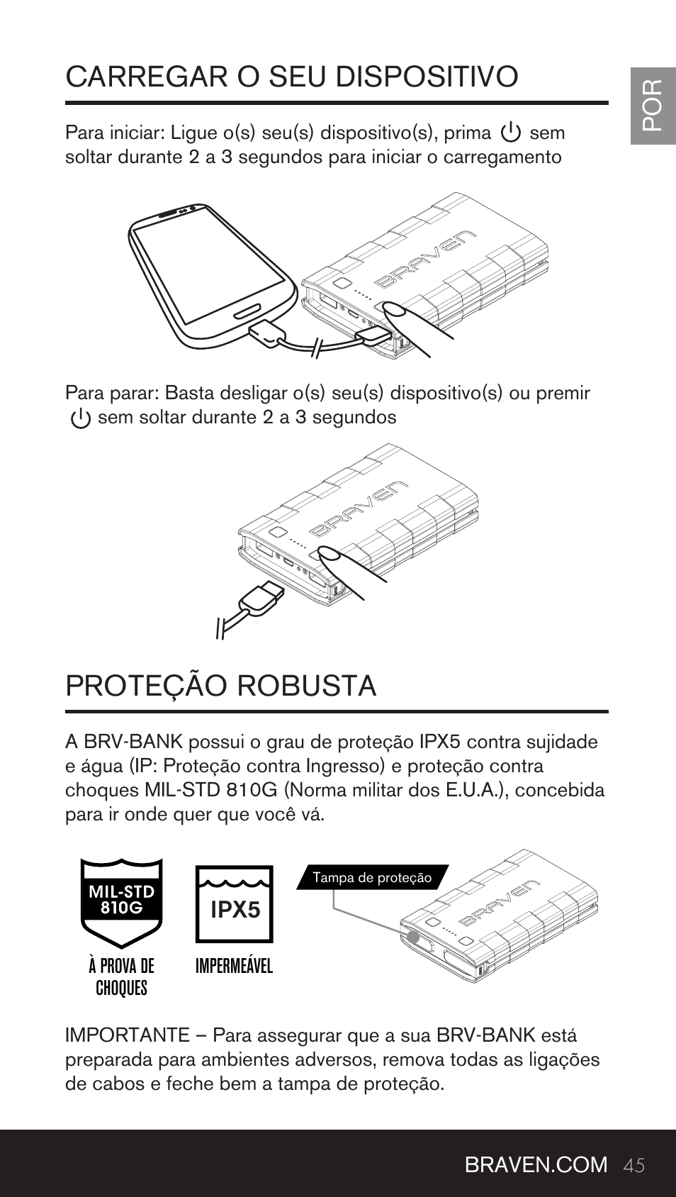 Carregar o seu dispositivo proteção robusta | BRAVEN BRV-BANK User Manual | Page 45 / 76