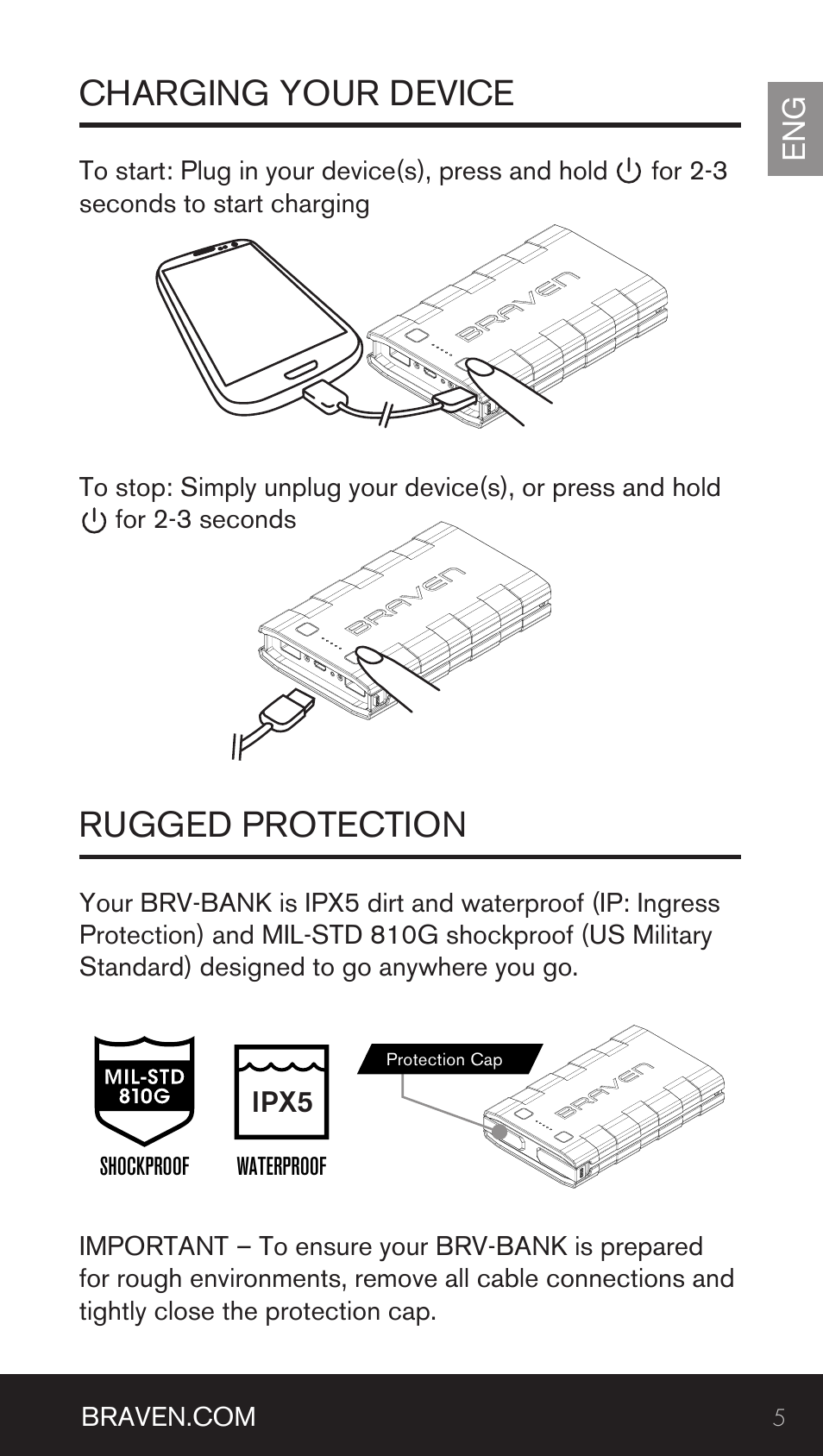 Charging your device rugged protection | BRAVEN BRV-BANK User Manual | Page 5 / 76