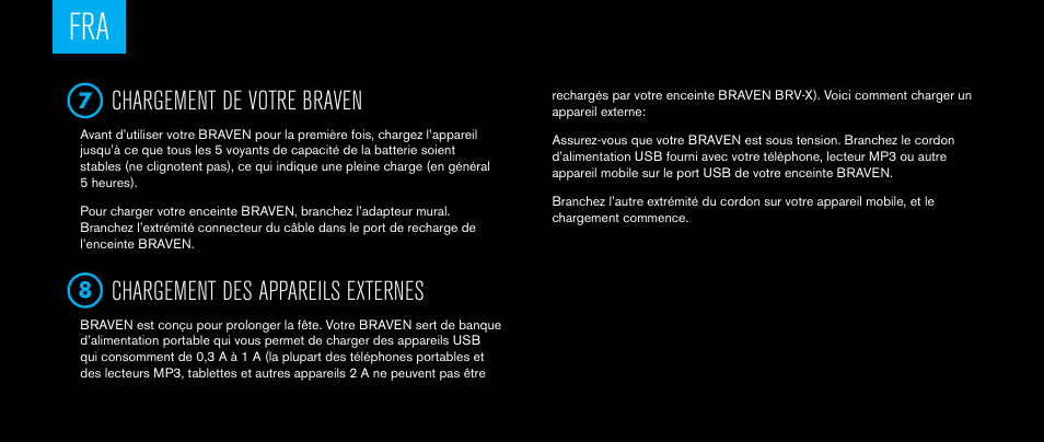 Chargement de votre braven, Chargement des appareils externes | BRAVEN BRV-X User Manual | Page 18 / 64