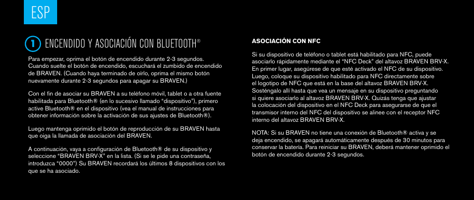 Encendido y asociación con bluetooth | BRAVEN BRV-X User Manual | Page 20 / 64