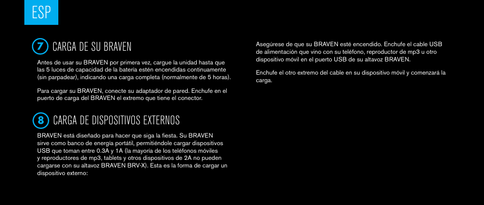 Carga de su braven, Carga de dispositivos externos | BRAVEN BRV-X User Manual | Page 24 / 64