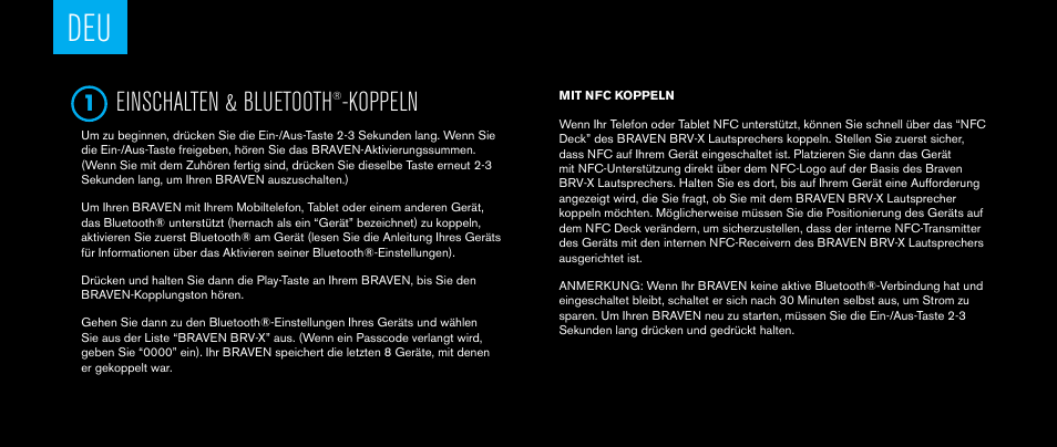Einschalten & bluetooth, Koppeln | BRAVEN BRV-X User Manual | Page 26 / 64