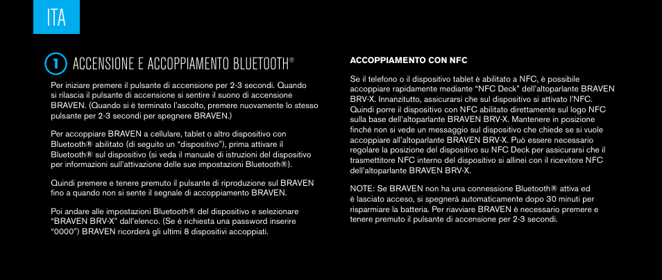 Accensione e accoppiamento bluetooth | BRAVEN BRV-X User Manual | Page 32 / 64