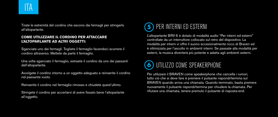 Per interni ed esterni, Utilizzo come speakerphone | BRAVEN BRV-X User Manual | Page 35 / 64