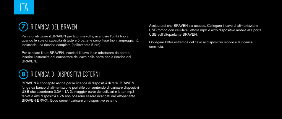 Ricarica del braven, Ricarica di dispositivi esterni | BRAVEN BRV-X User Manual | Page 36 / 64