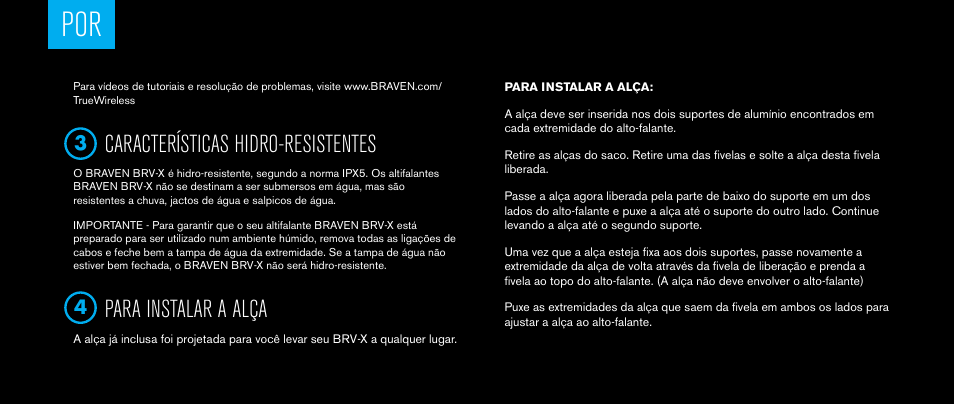 Características hidro-resistentes, Para instalar a alça | BRAVEN BRV-X User Manual | Page 40 / 64