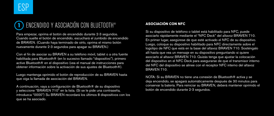 Encendido y asociación con bluetooth | BRAVEN 710 User Manual | Page 18 / 48