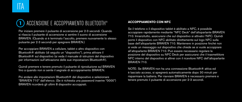 Accensione e accoppiamento bluetooth | BRAVEN 710 User Manual | Page 26 / 48