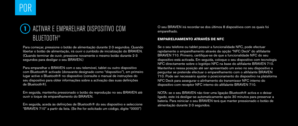 Activar e emparelhar dispositivo com bluetooth | BRAVEN 710 User Manual | Page 30 / 48