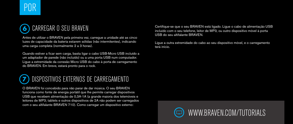 Carregar o seu braven, Dispositivos externos de carregamento | BRAVEN 710 User Manual | Page 33 / 48