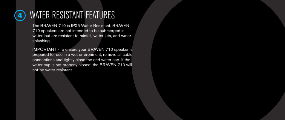 Water resistant features | BRAVEN 710 User Manual | Page 8 / 48