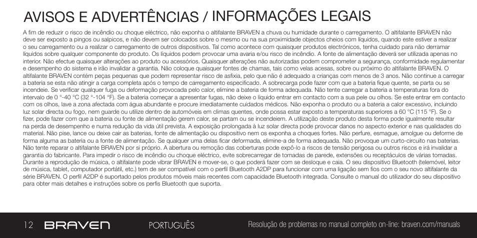 Avisos e advertências / informações legais | BRAVEN BRV-1 User Manual | Page 12 / 56