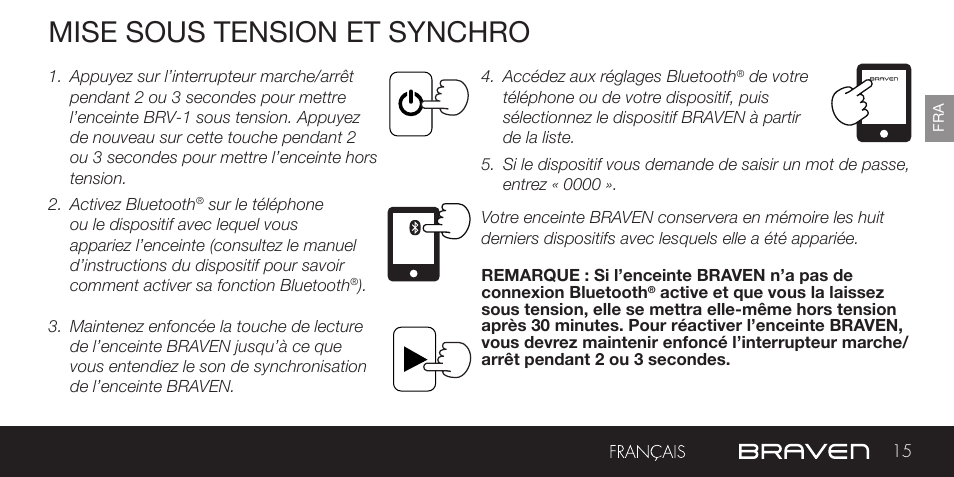 Mise sous tension et synchro | BRAVEN BRV-1 User Manual | Page 15 / 56