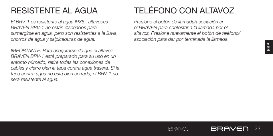 Resistente al agua teléfono con altavoz | BRAVEN BRV-1 User Manual | Page 23 / 56