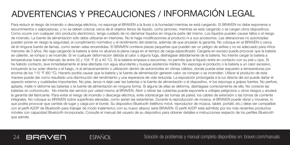 Advertencias y precauciones / información legal | BRAVEN BRV-1 User Manual | Page 24 / 56