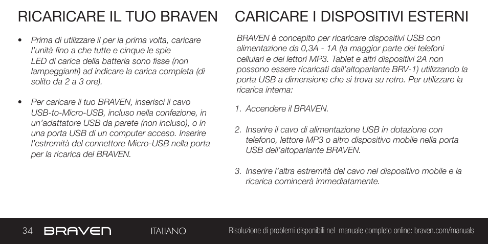Ricaricare il tuo braven, Caricare i dispositivi esterni | BRAVEN BRV-1 User Manual | Page 34 / 56