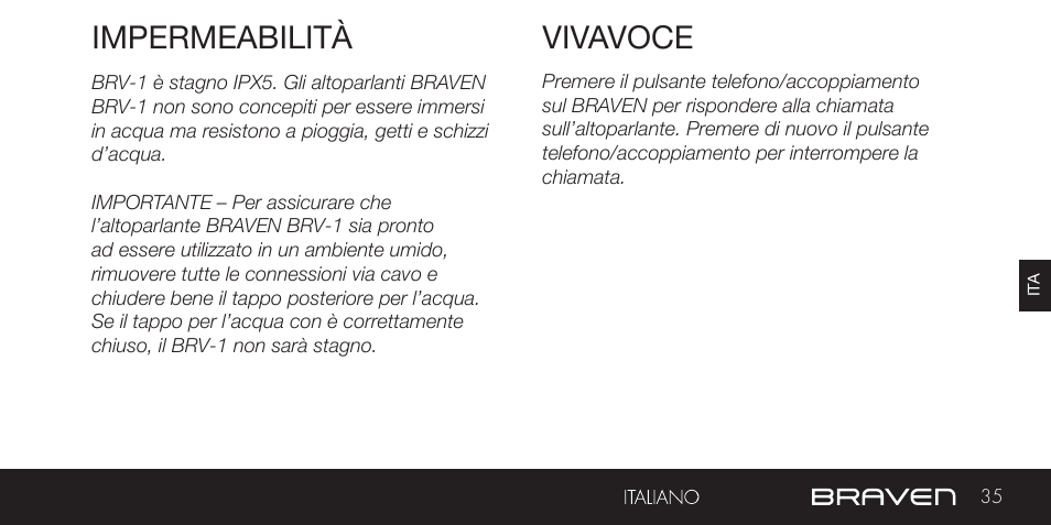 Vivavoce impermeabilità | BRAVEN BRV-1 User Manual | Page 35 / 56