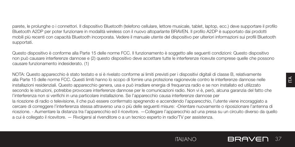 Avvertenze e precauzioni / informazioni legali | BRAVEN BRV-1 User Manual | Page 37 / 56