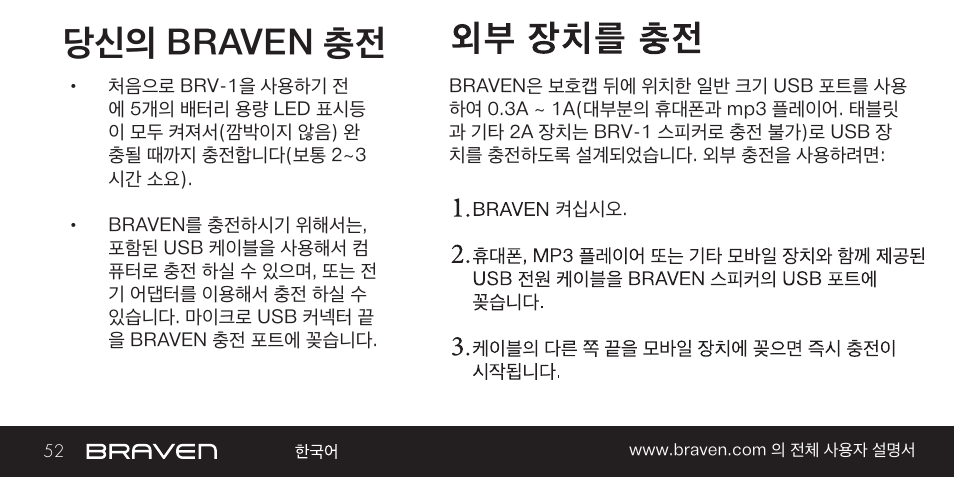 당신의 braven 충전 | BRAVEN BRV-1 User Manual | Page 52 / 56