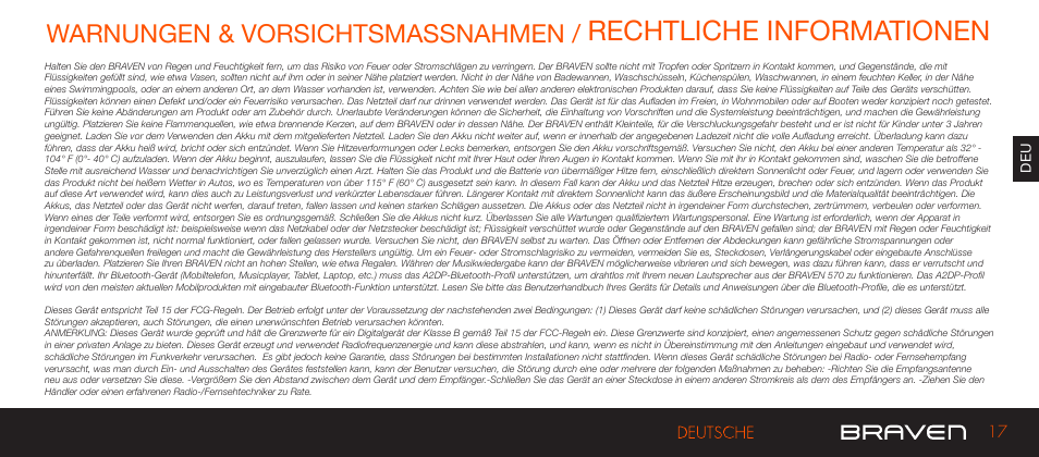 Rechtliche informationen, Warnungen & vorsichtsmassnahmen | BRAVEN 570 User Manual | Page 17 / 38