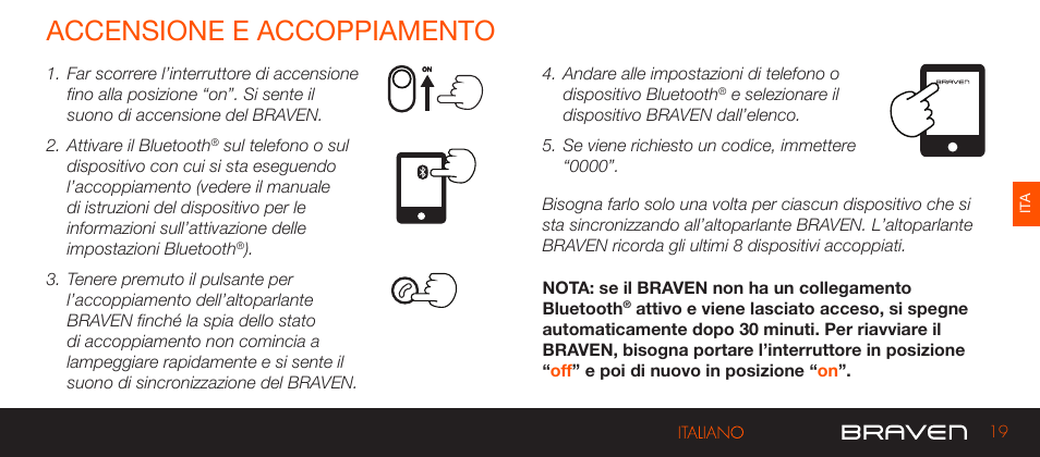 Accensione e accoppiamento | BRAVEN 570 User Manual | Page 19 / 38