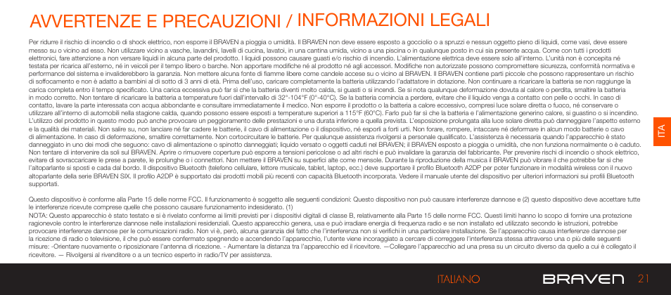 Avvertenze e precauzioni / informazioni legali | BRAVEN 570 User Manual | Page 21 / 38