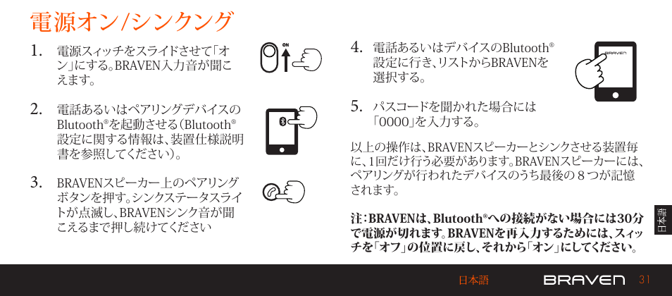 電源オン/シンクング | BRAVEN 570 User Manual | Page 31 / 38