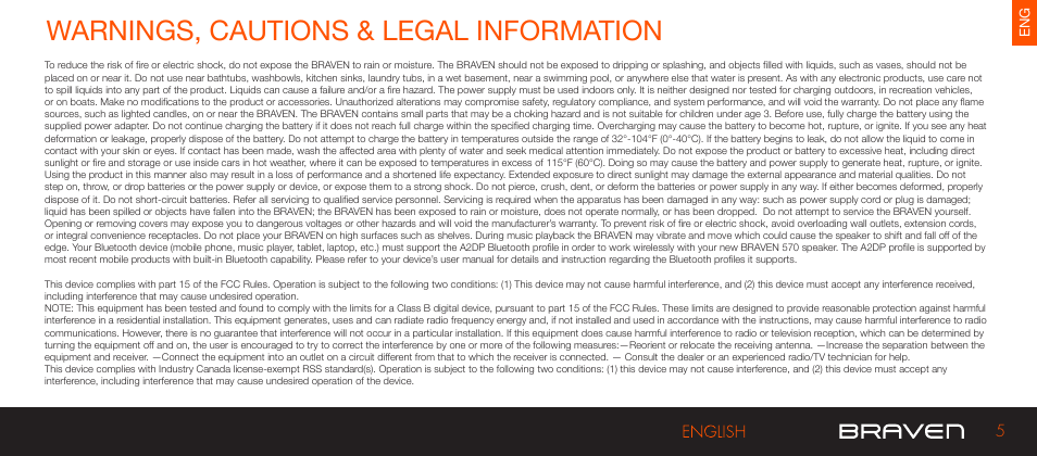 Warnings, cautions & legal information | BRAVEN 570 User Manual | Page 5 / 38