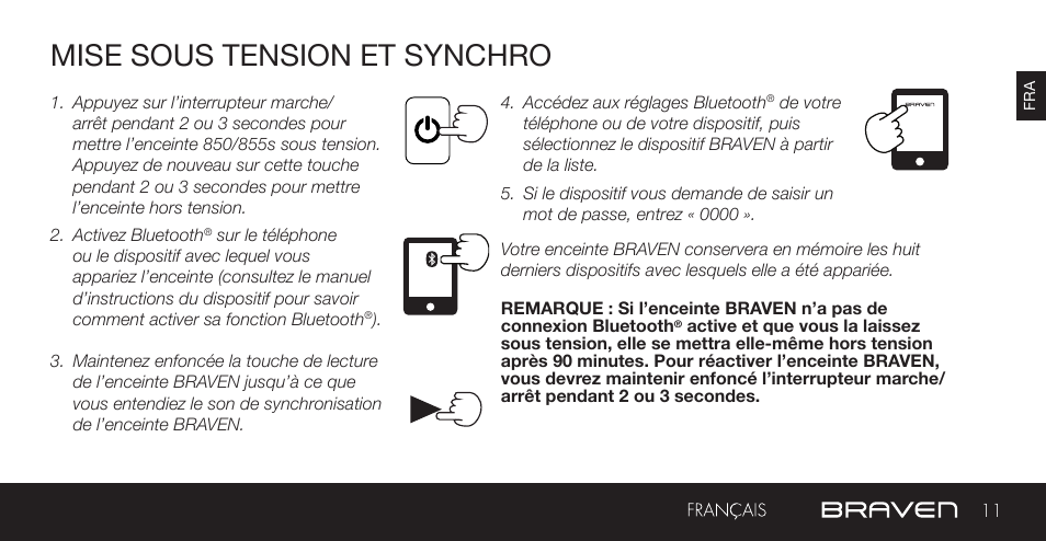 Mise sous tension et synchro | BRAVEN 855S User Manual | Page 11 / 68