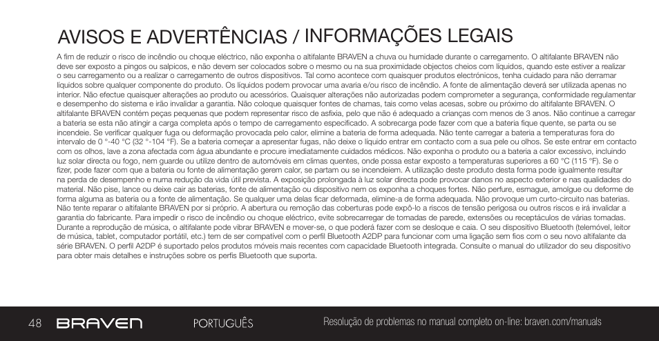 Avisos e advertências / informações legais | BRAVEN 855S User Manual | Page 48 / 68