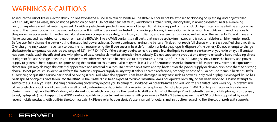 Warnings & cautions | BRAVEN 600 User Manual | Page 12 / 98