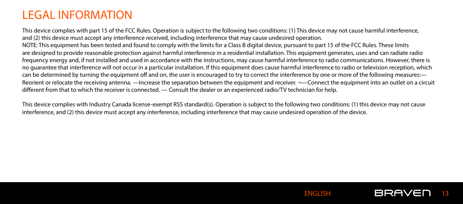 Legal information | BRAVEN 600 User Manual | Page 13 / 98