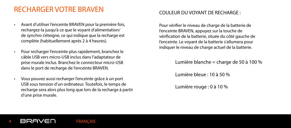 Recharger votre braven | BRAVEN 600 User Manual | Page 16 / 98