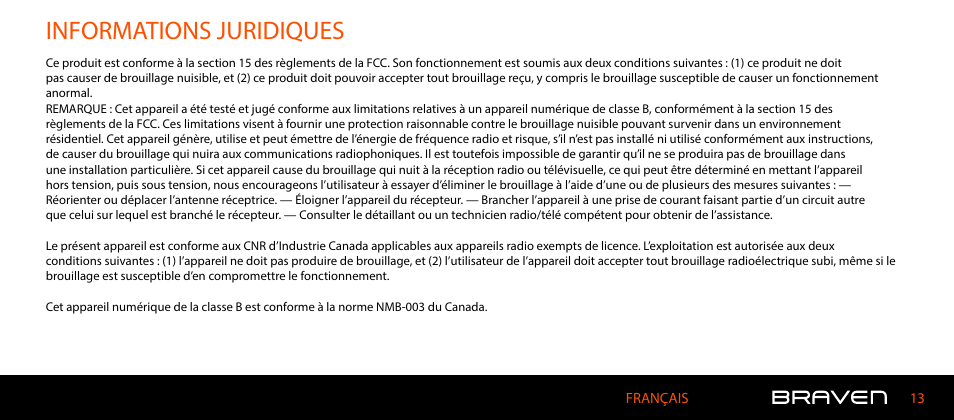 Informations juridiques | BRAVEN 600 User Manual | Page 25 / 98
