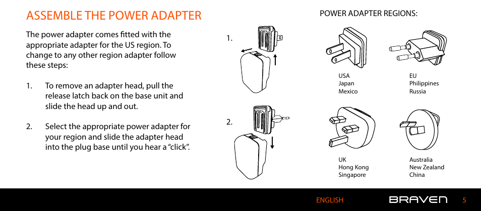 Assemble the power adapter | BRAVEN 600 User Manual | Page 5 / 98