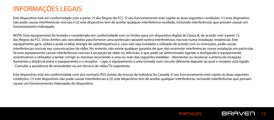Informações legais | BRAVEN 600 User Manual | Page 73 / 98